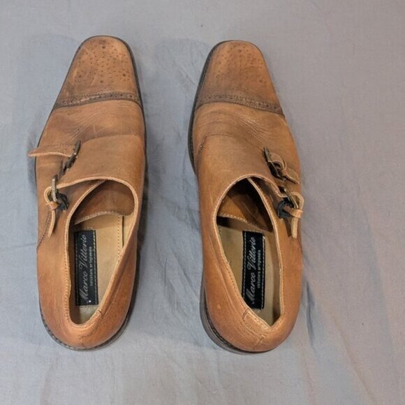 Marco Vittorio Brown Leather Double Monk Strap Cap Toe Dress Shoes Men Size 10.5 - Picture 7 of 13